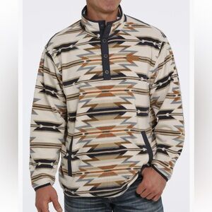 CINCH Cinch Men's Aztec Polar Fleece Pullover Size XL cream tan